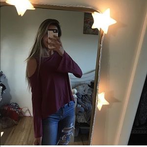 Maroon off shoulder shirt